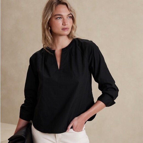 Black Popover Airy Tunic Sheer Lined Blouse - Picture 3 of 8